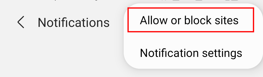 Allow or Block Notifications Option in Samsung Internet