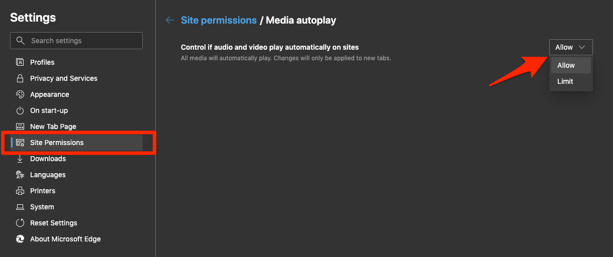 Allow Media Autoplay in Edge Computer