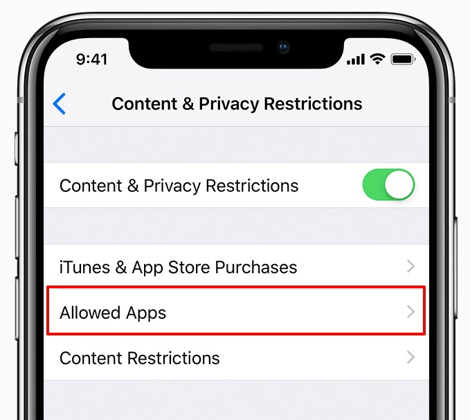 Allow apps in Content and Privacy Restriction in iOS