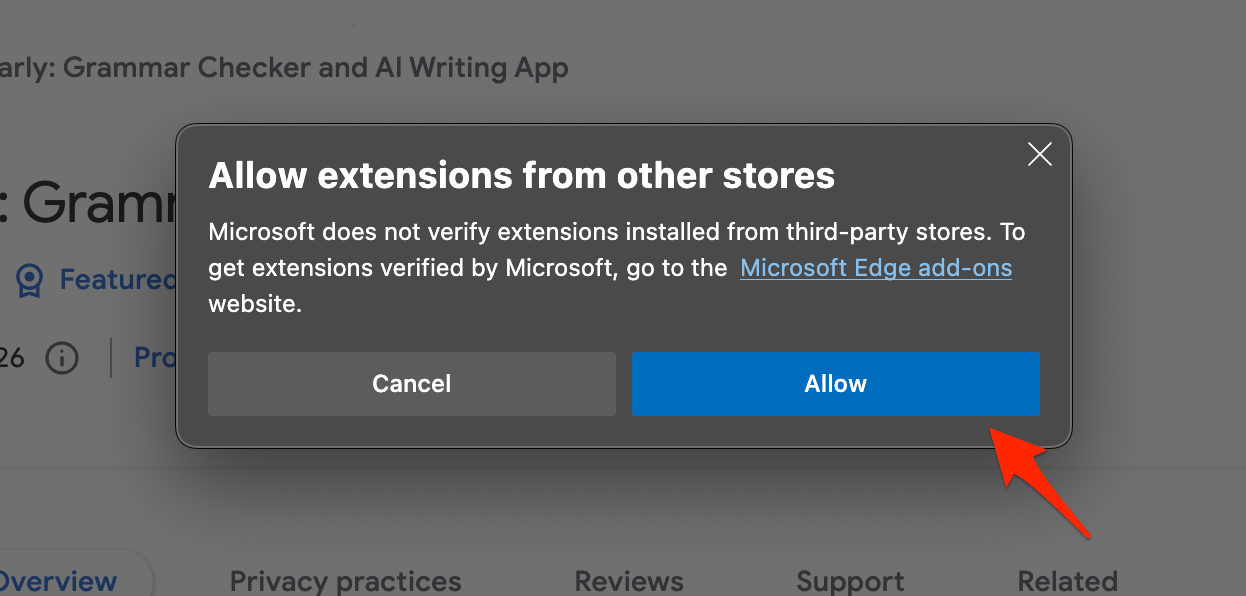 Allow extensions for other stores on Microsoft Edge browser