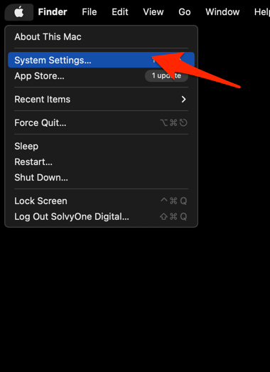 Apple Menubar with System Settings highlighted