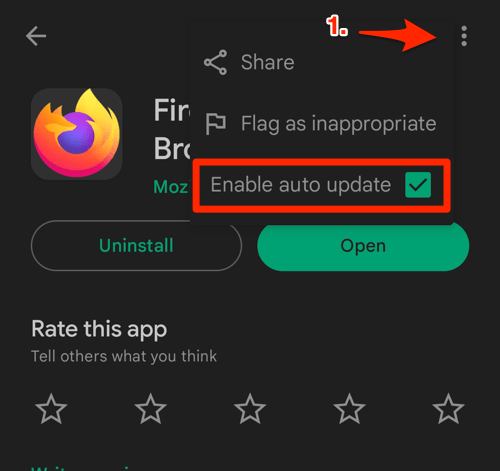 Auto Update Firefox app in Play Store