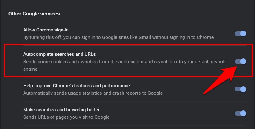 Autocomplete searches and URL option in Chrome browser