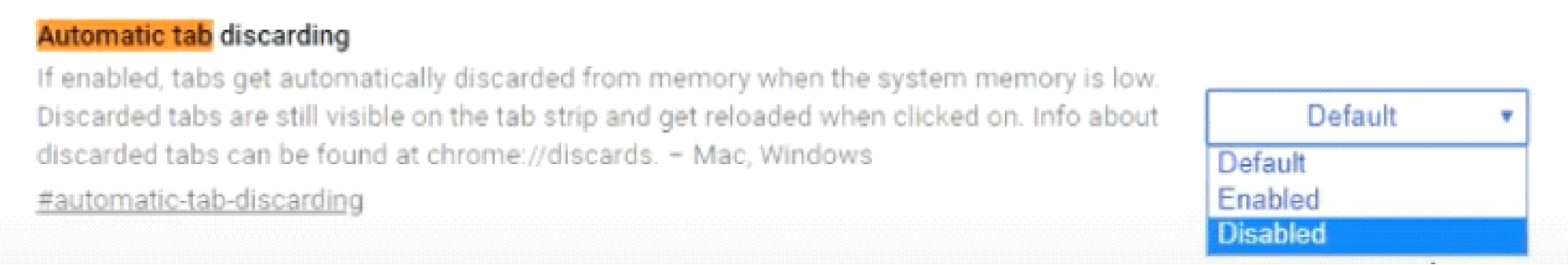 Automatic Tab Discarding Disabled