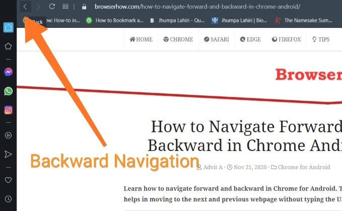 Backward Navigation button in Opera browser
