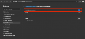 How to Allow or Block Pop-ups and Redirects in Edge on the Desktop
