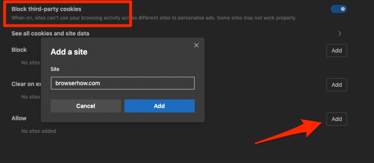 How to Allow or Block browser Cookies in Edge on the PC