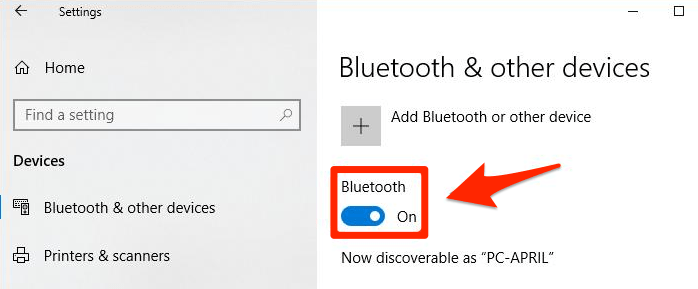Bluetooth & other devices settings in Windows 10