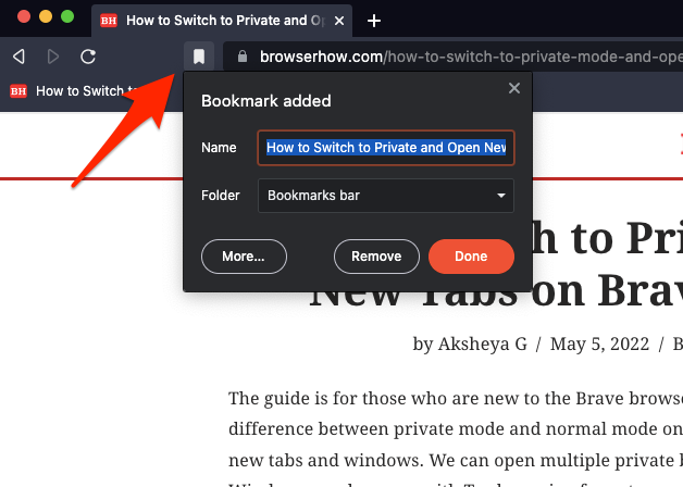 Bookmark Web Page Link on Brave Browser