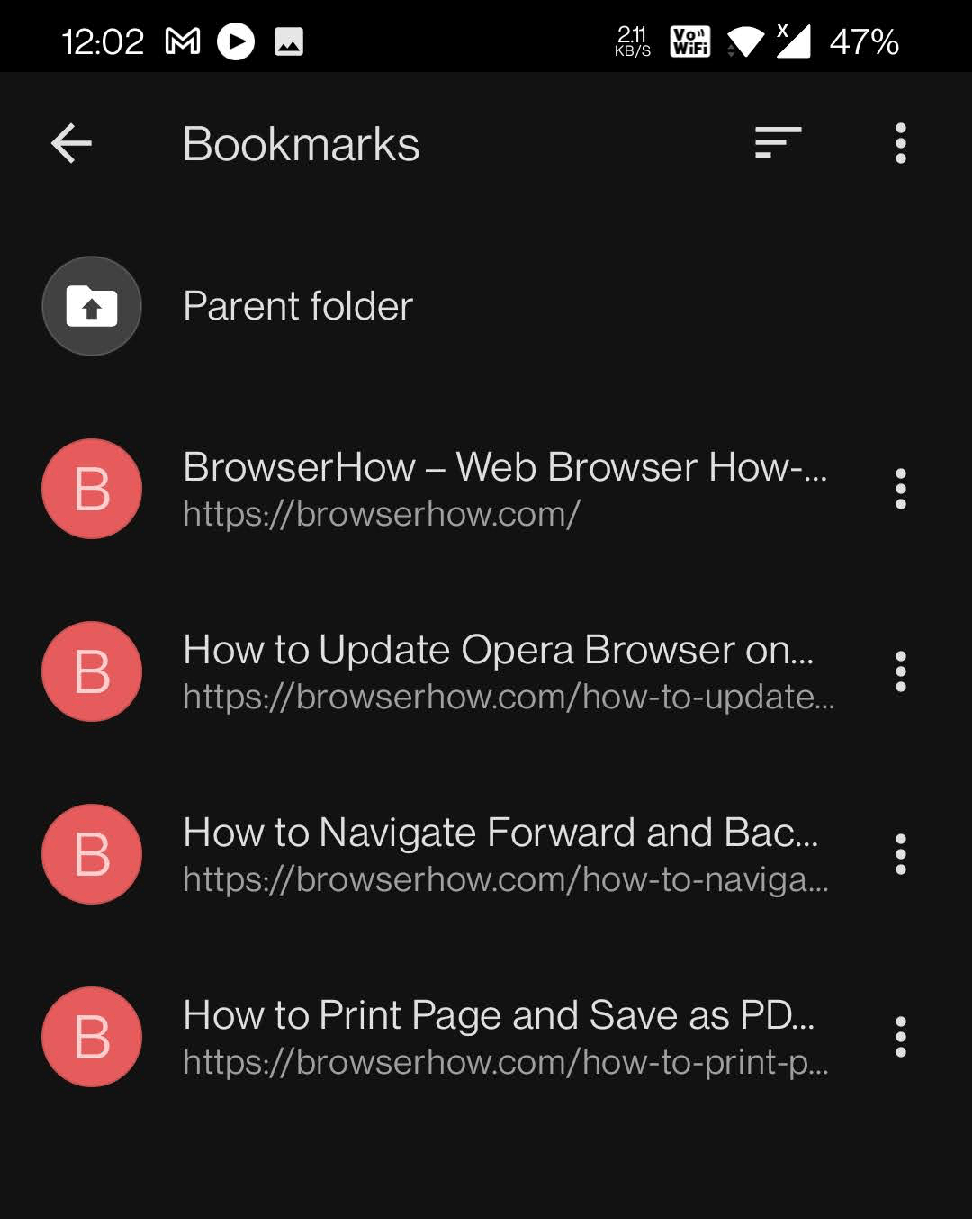 Bookmarks Available in Opera Mobile browser