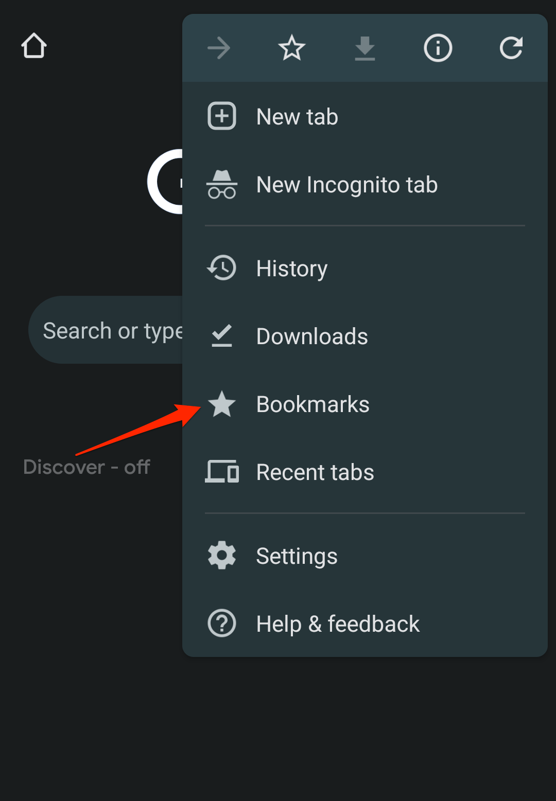 Bookmarks menu in Google Chrome on Android
