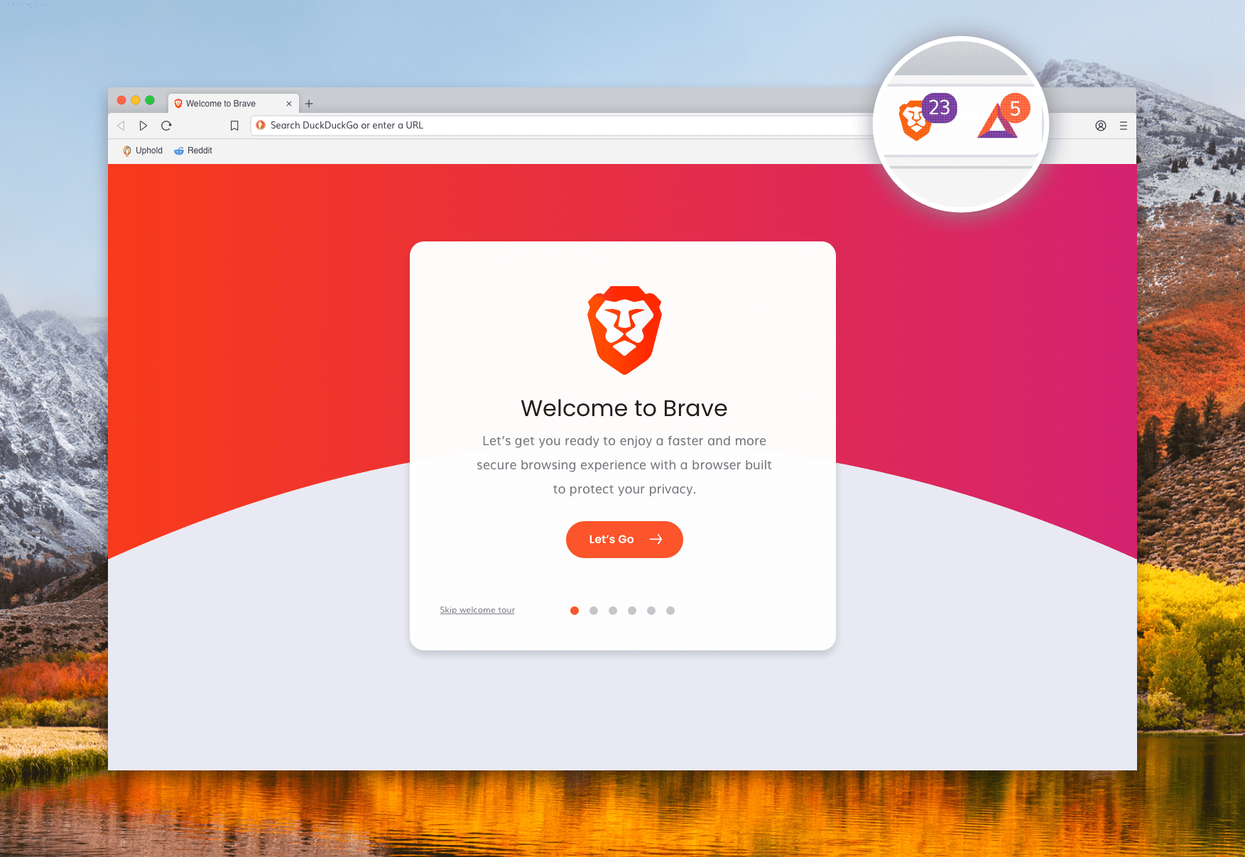 Brave Browser on Mac with welcome window