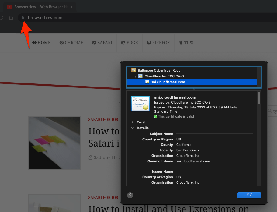 BrowserHow SSL Certificate Details in Chrome browser
