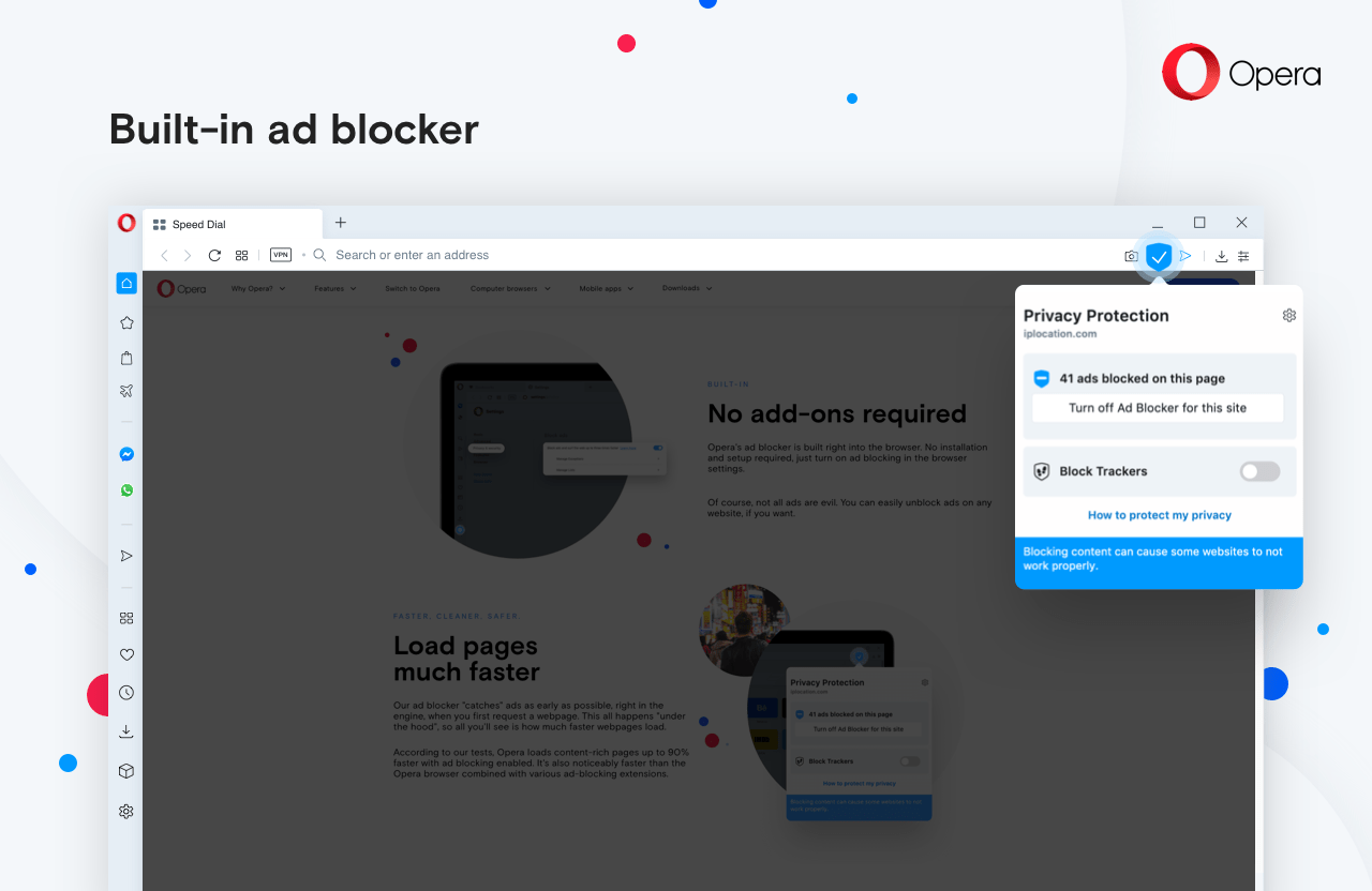 Build in ad blocker in Opera computer