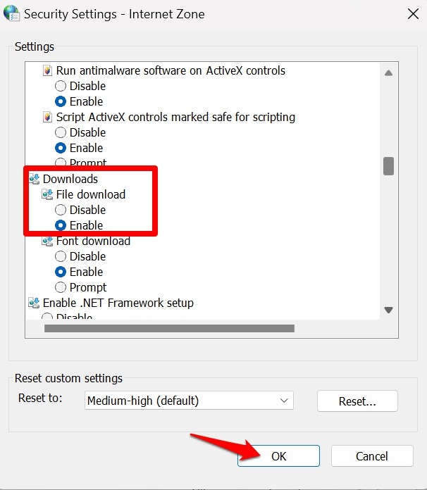 Change File Download Security Settings in Windows PC
