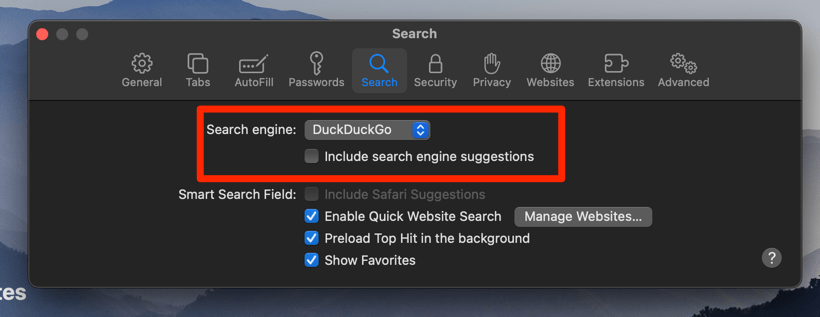 Change Search settings in Safari on macOS