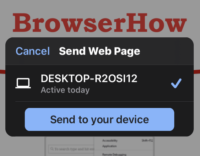 Choose Send Web Page option in Chrome iOS