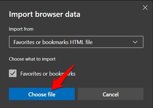 Choose file for Favorites Import in Edge Computer