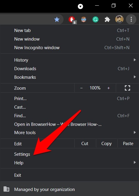 Chrome Computer Settings menu tab