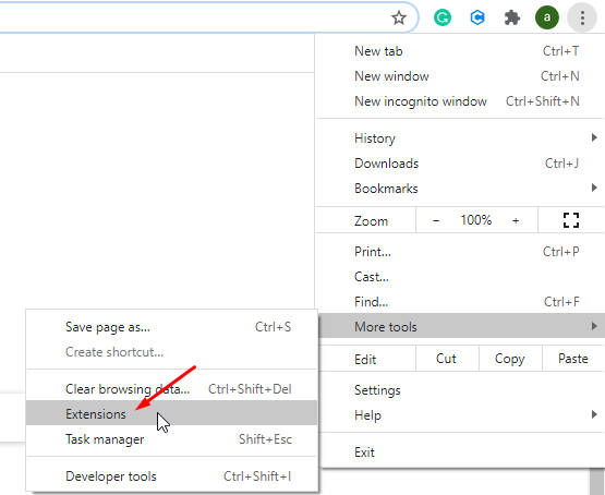 Chrome Extensions under More Tools menu