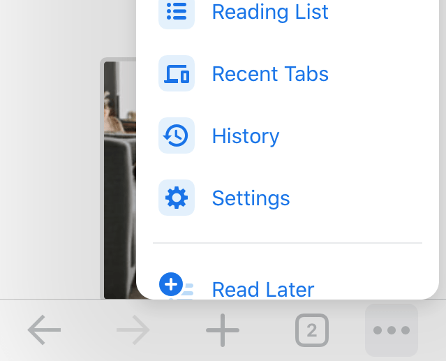 Chrome iOS Menu Options Recent Tabs and History