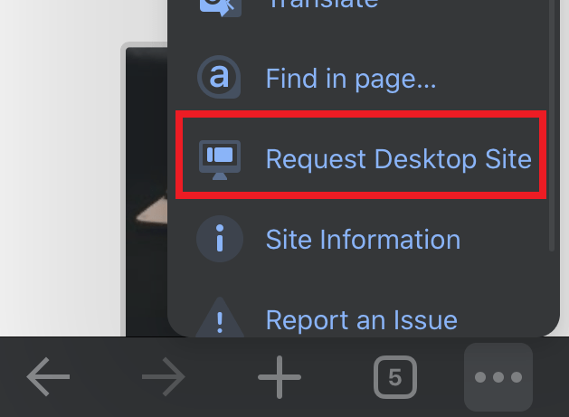 Chrome iOS Request Desktop Site