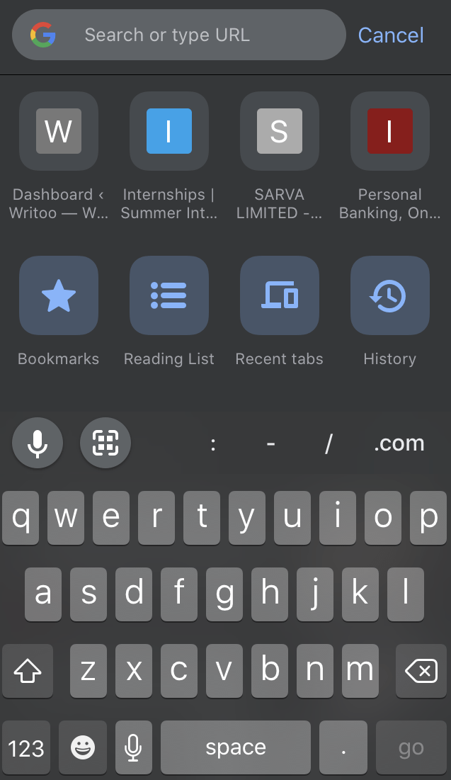 Chrome iOS Search or Type URL