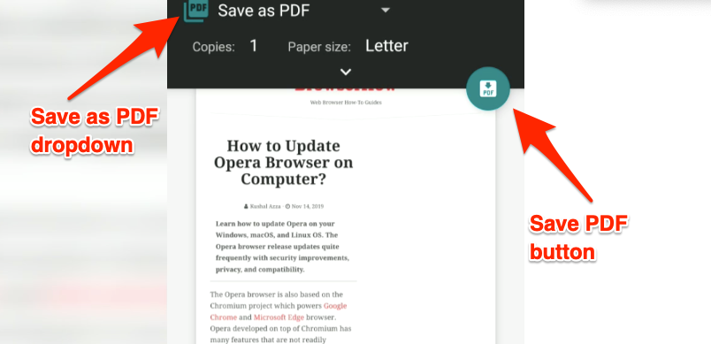 Chrome Android Save as PDF and Print Preview