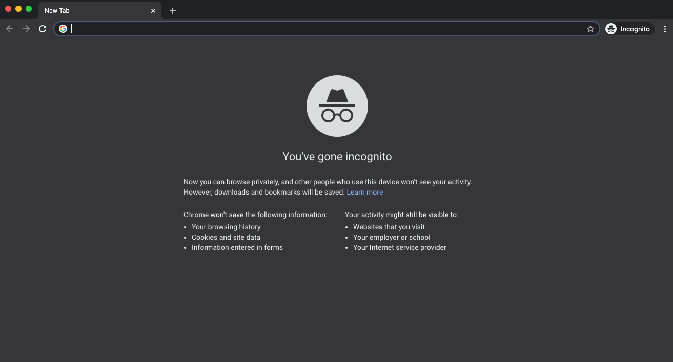 Chrome Computer Incognito Mode Window