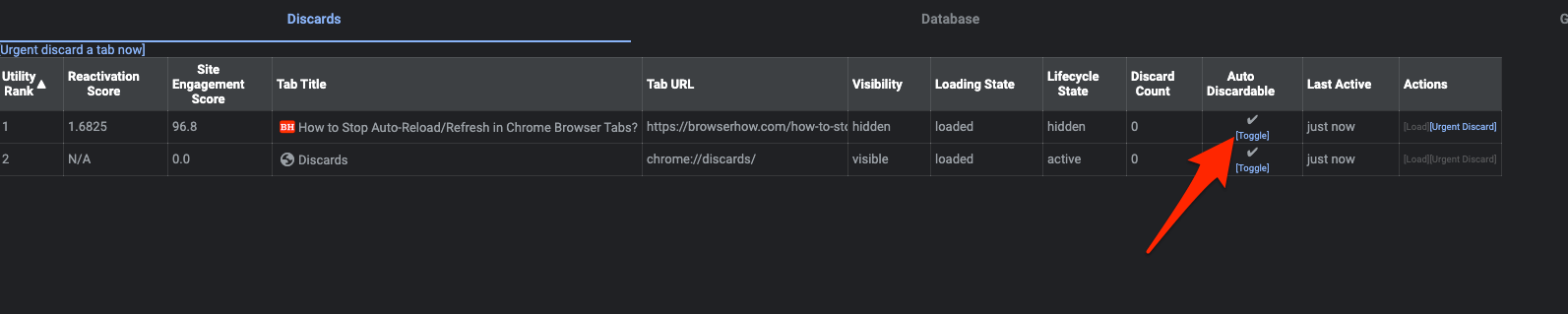 Chrome Discards Auto Discardable Toggle