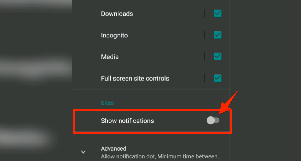Chrome Sites Show Notifications turn OFF