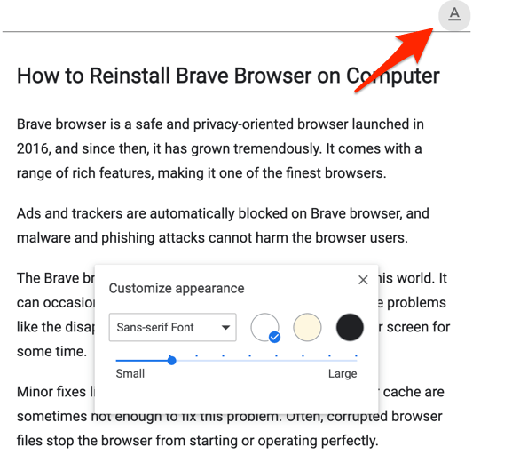 Chrome browser Reader Mode Customization