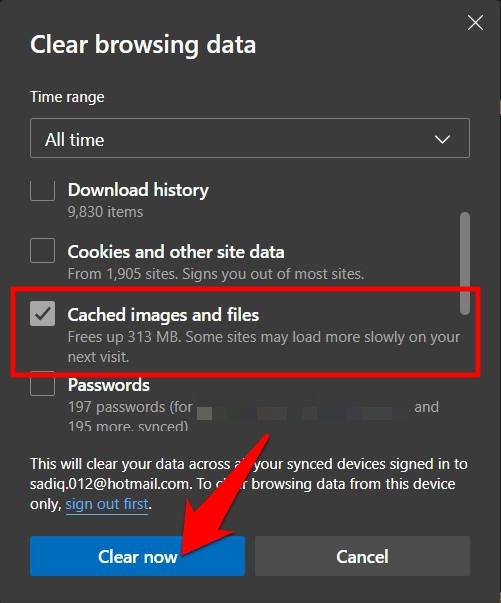 Clear Cache Images and Files from Edge browser
