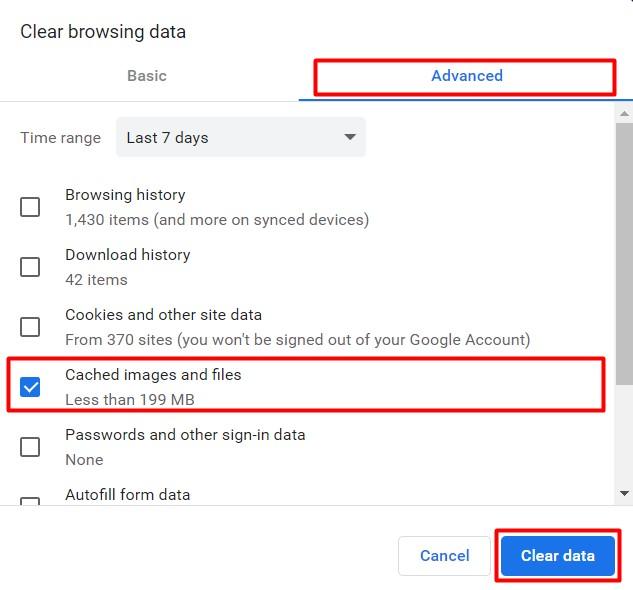 Clear Cache and Image Files data from Chrome