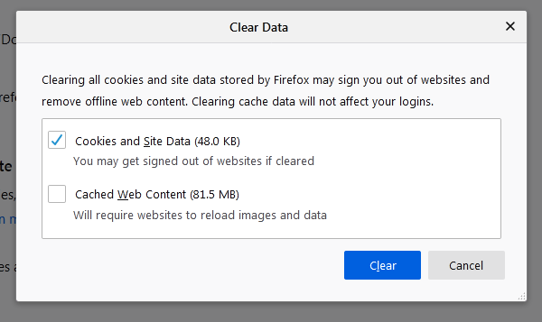 Clear Cookies and Site Data from Firefox Computer