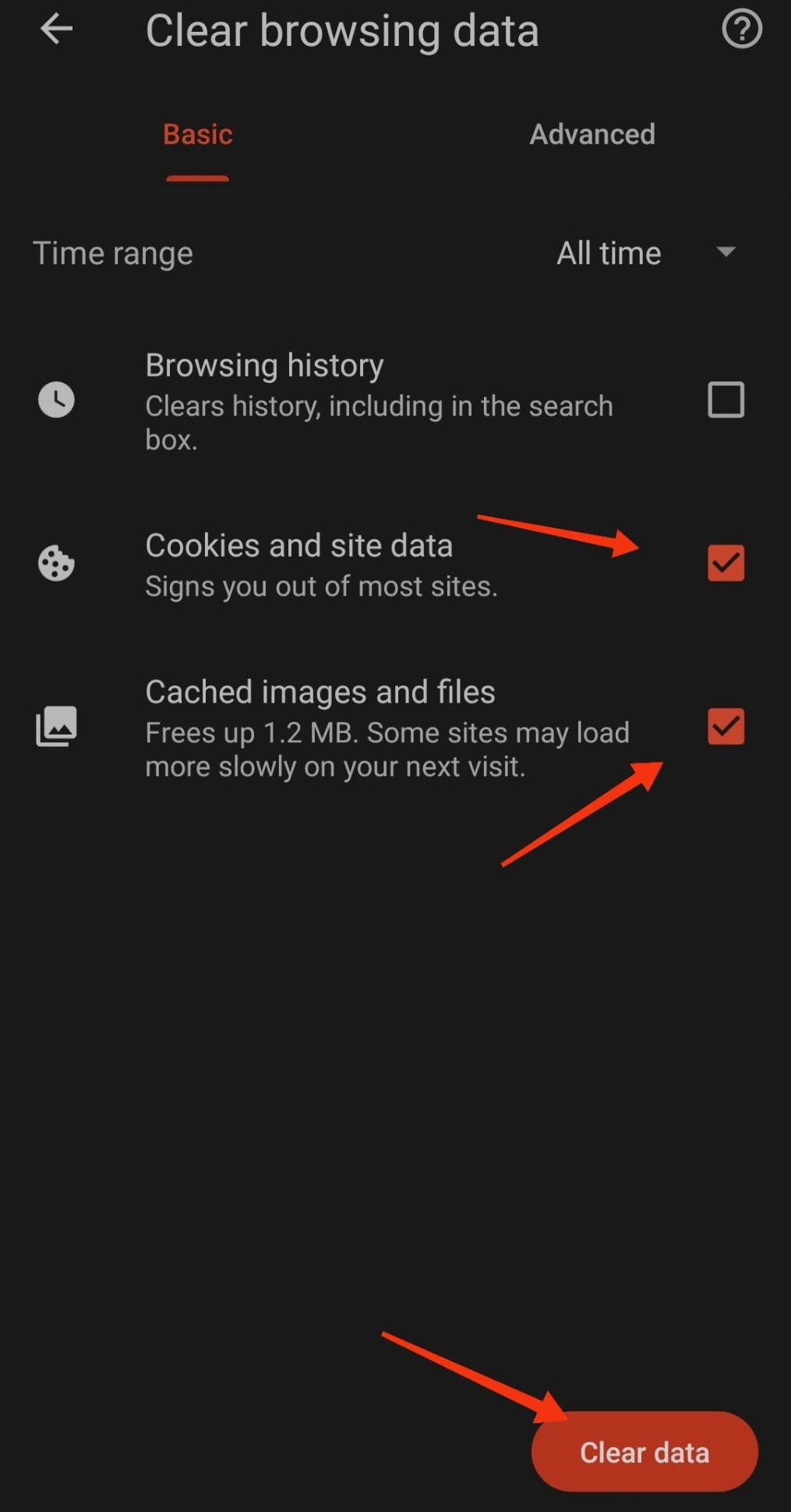 Clear Cookies Cache and Image files from Brave Mobile