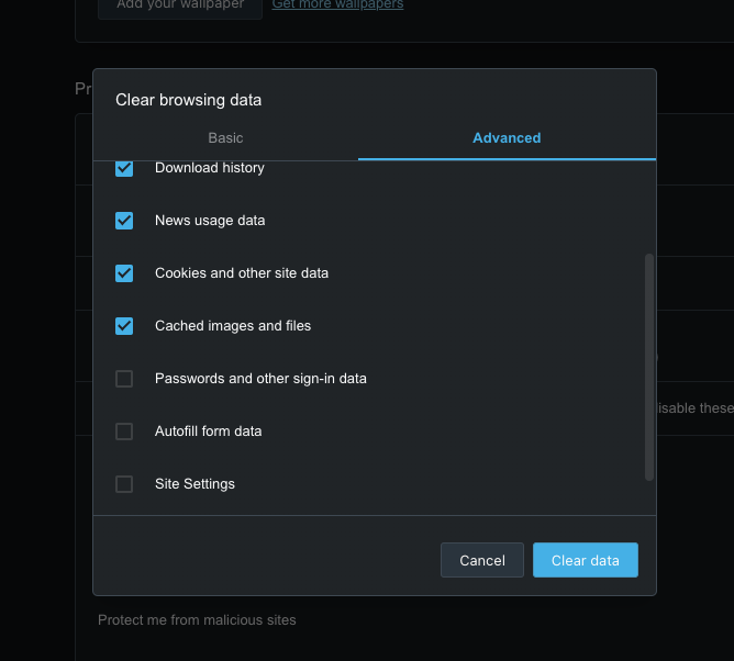 Clear browsing data advanced clear data to reset opera computer