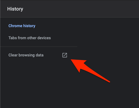Clear browsing data tab under History window in chrome