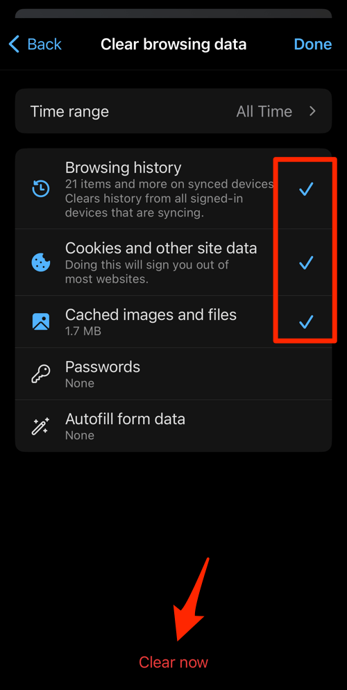 Clear browsing history, cookies and cache data from Edge app on iPhone or iPad