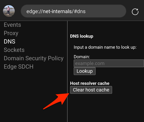 Clear host DNS cache from Microsoft Edge for Android