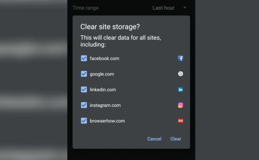 Clear site storage chrome android