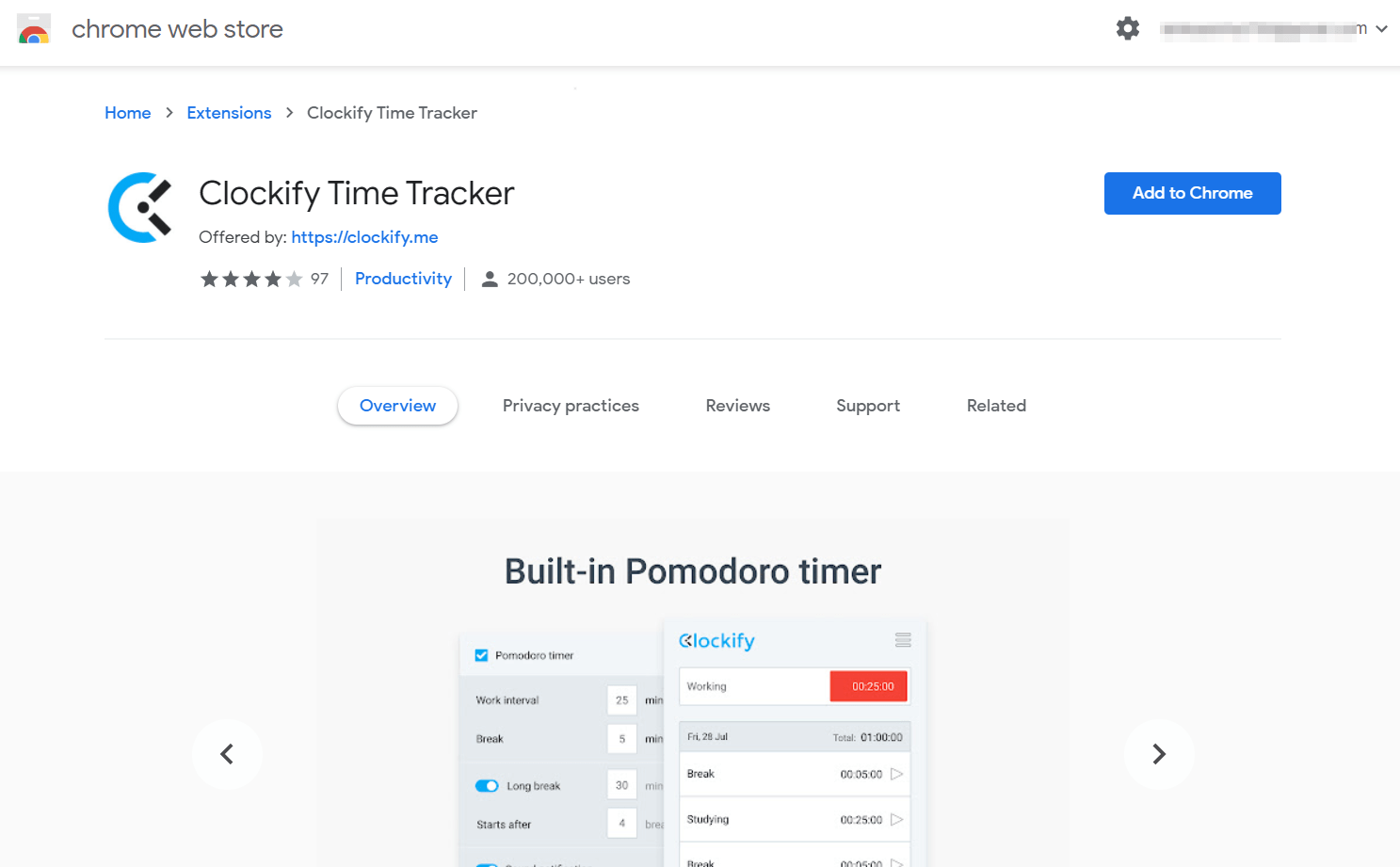 Clockify Time Tracker Chrome Extension