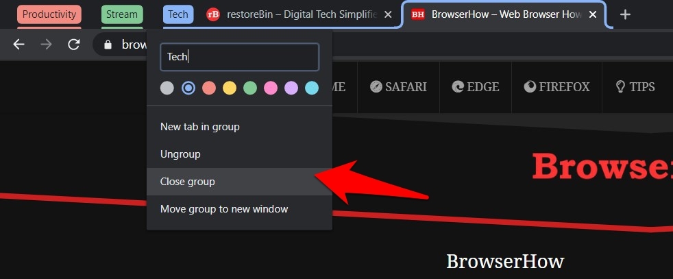 Close group in chrome browser