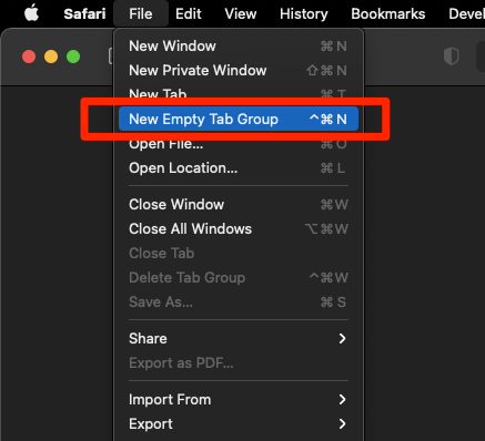 Create New Empty Tab Group in Safari Mac