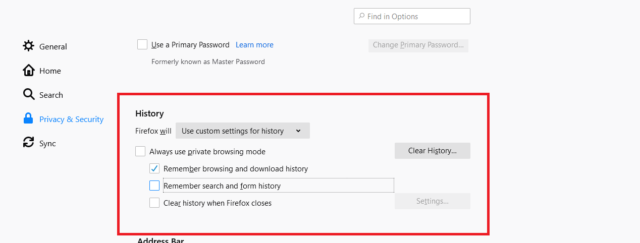 Customize Firefox History Settings