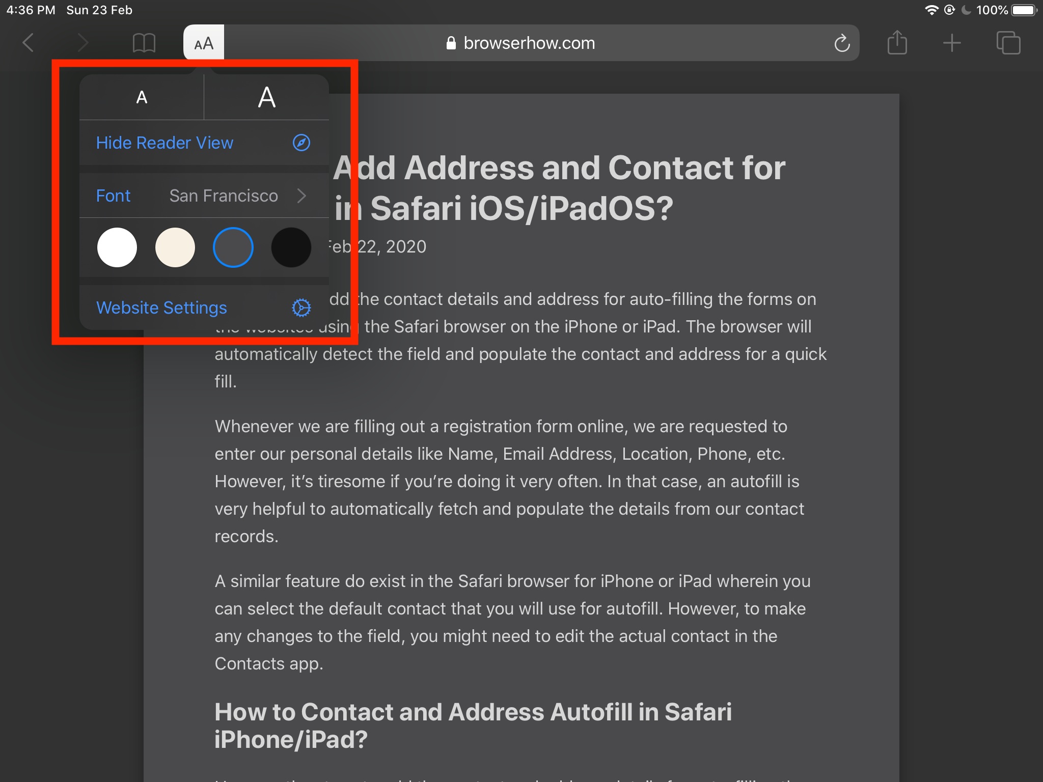 Customize Readers View in Safari iPhone or iPad