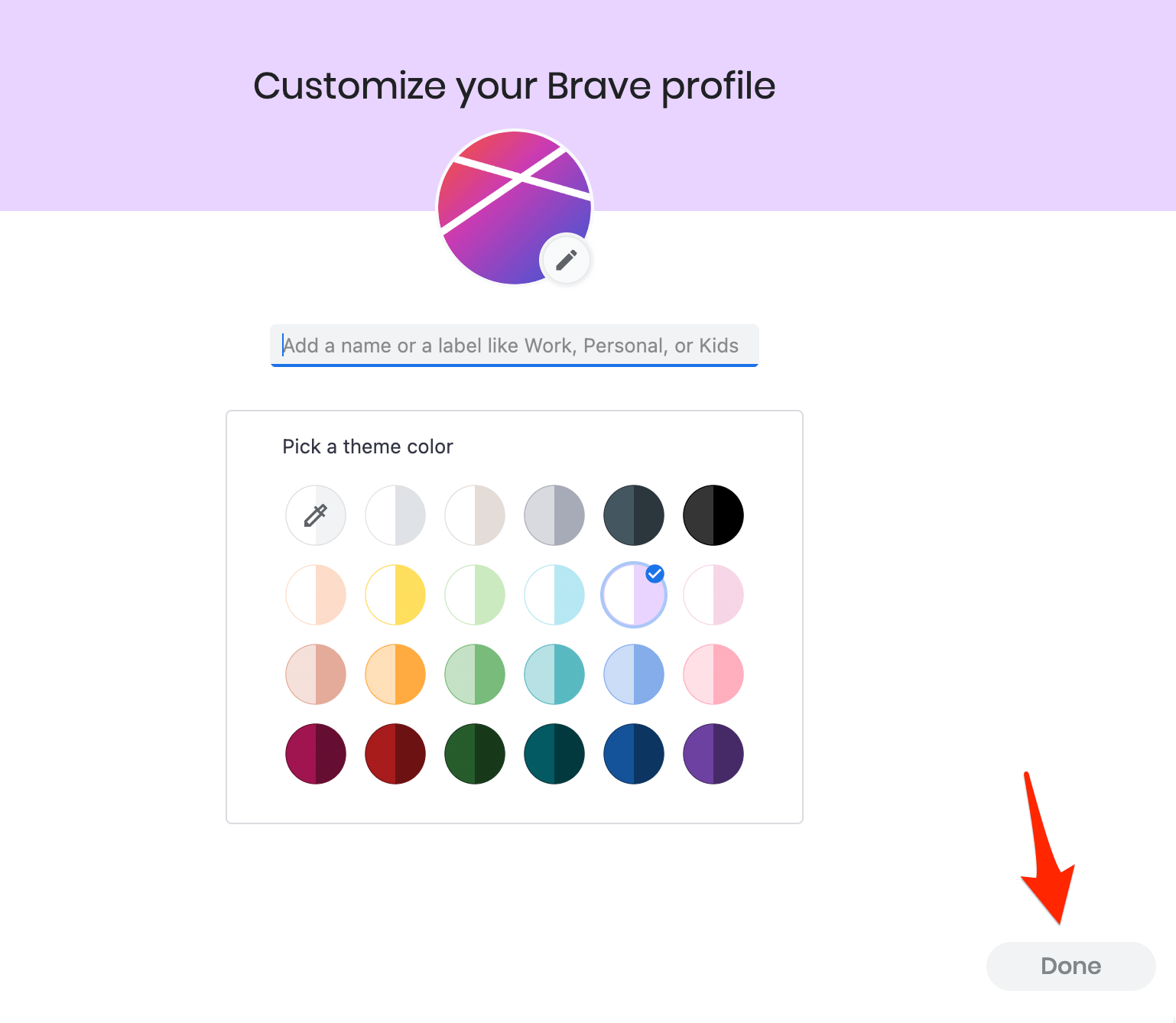 Customize your Brave profile in computer browser
