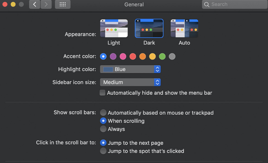 Dark Appearance in Mac Settings