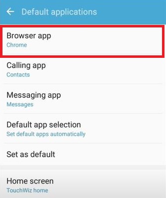 Default Browser app in Samsung Mobile