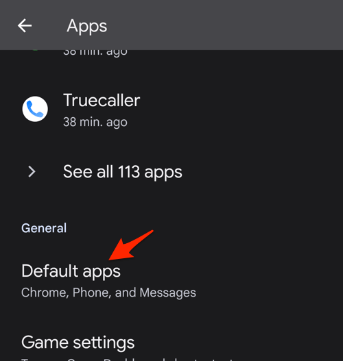 Default apps settings menu in Android OS